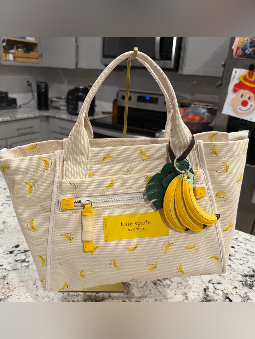 kate spade Dash Tote Cream & Yellow Banana Print Canvas with Banana Charm